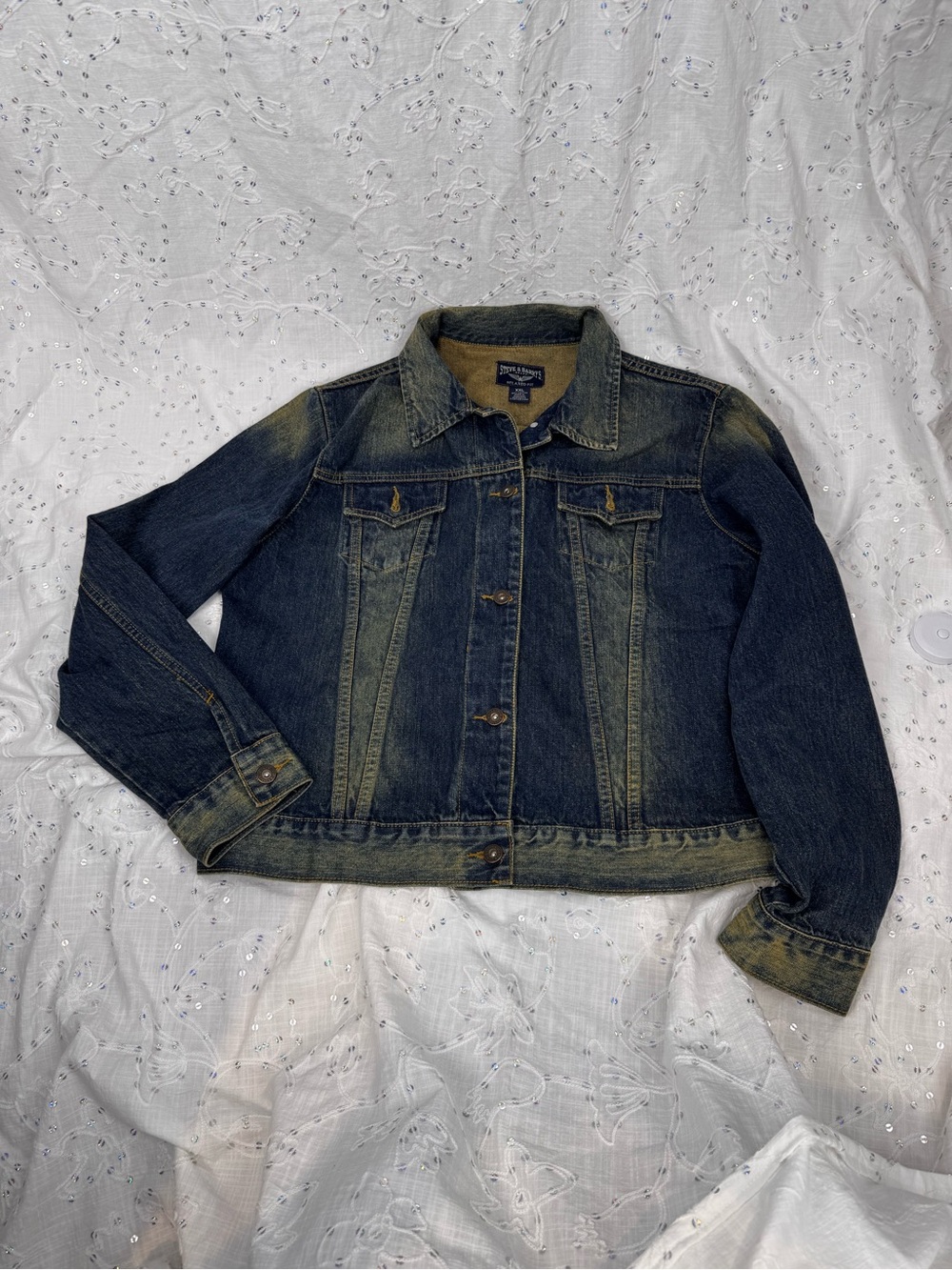 Y2K Steve & Barry’s Distressed Dark Wash Denim Jacket XXL